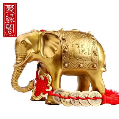 【熱賣精選】黃銅大象擺件吸水象一對象客廳事業喬遷裝飾品 花紋6寸卷鼻子款單只
