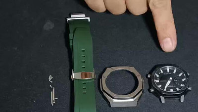 卡西歐GA2100 2110八角金屬錶殼不銹鋼轉接頭氟橡膠錶帶改裝配件
