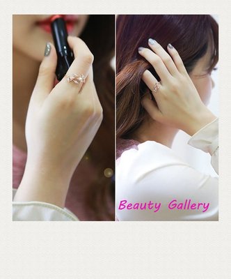 *Beauty Gallery* (戒指 37)  韓版申敏兒同款 玫瑰金鑲鑽與鋯石樹葉戒指 開口設計 尺吋可隨意調節
