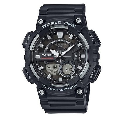 CASIO WATCH 卡西歐悍將世界時間潮男灰黑必買雙顯運動電子腕錶 型號：AEQ-110W-1A【神梭鐘錶】
