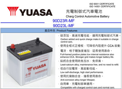 湯淺 汽車電池 90D23L 90D23R YUASA 加水型電池 75D23R GS電池 汽車電瓶 75D23L