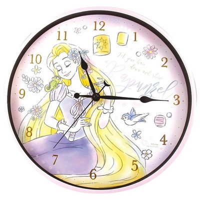 花見雜貨~日本進口 全新正版 迪士尼 Rapunzel 長髮公主 樂佩 掛鐘 時鐘 數字清楚 靜音秒針