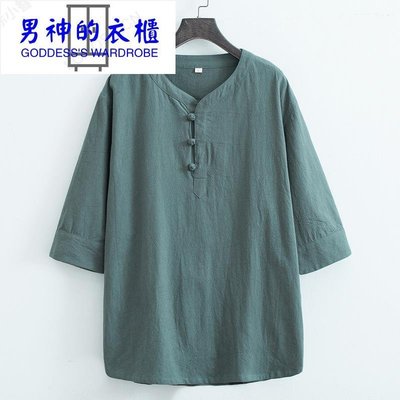 中国风夏季男士棉麻短袖T恤七分袖中式复古休闲禅修茶服居士服-男神的衣櫃
