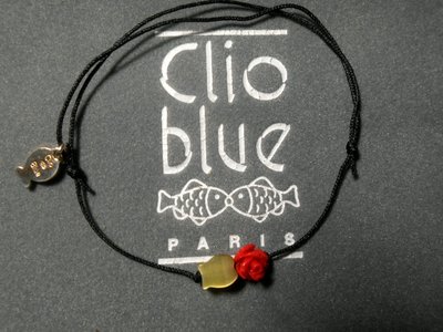 【巴黎妙樣兒】Clio blue 純銀925 雙魚與紅玫瑰 棉繩手鍊