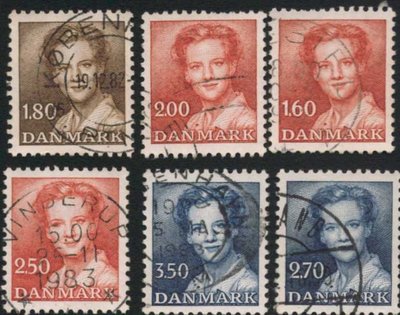 [亞瑟小舖]丹麥女王瑪格麗特二世繼承王位10週年紀念實寄票6枚,佳品!!!(1982年)