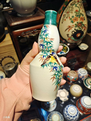 日本回流瓷器名家九谷作滿工細繪彩繪花鳥繪膠質葫蘆花瓶