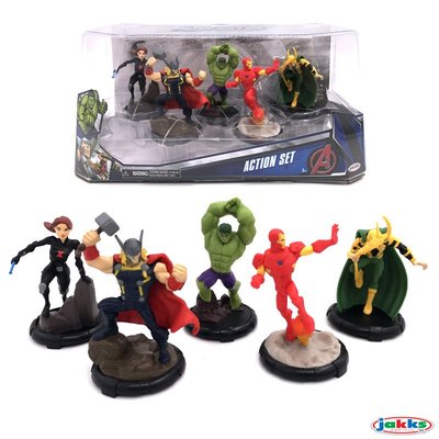 漫威復仇者聯盟5人套裝 鋼鐵俠綠巨人雷神洛基黑寡婦手辦模型玩具