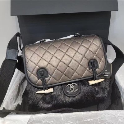 專櫃正品 香奈兒 CHANEL 限量款 郵差包 棕色 牛皮拼馬毛 復古銀扣（全新福利品！優惠出清換現金）