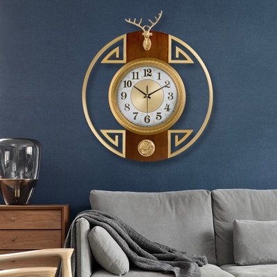 現貨歐式鹿頭純銅掛鐘客廳家用時尚大氣鐘表掛墻輕奢創意掛表美式時鐘掛鐘簡約