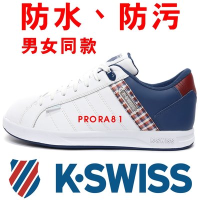 鞋大王K-SWISS 96100-175 白×藍 皮質休閒運動鞋＃防水、防污＃【特價出清】921K