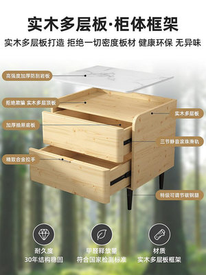 全實木床頭柜現代簡約輕奢高級感床邊柜皮質簡易臥室巖板床頭柜子熱心小賣家
