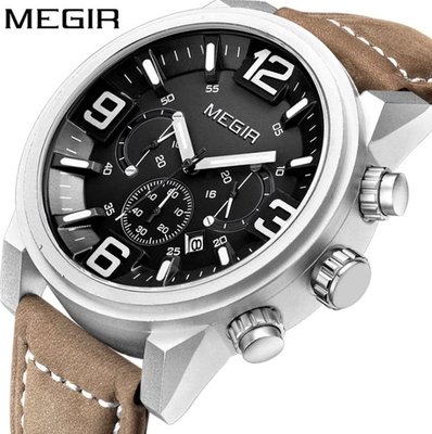 【潮裡潮氣】美格爾（MEGIR）男士手錶男錶三眼夜光防水運動腕錶手錶3010G