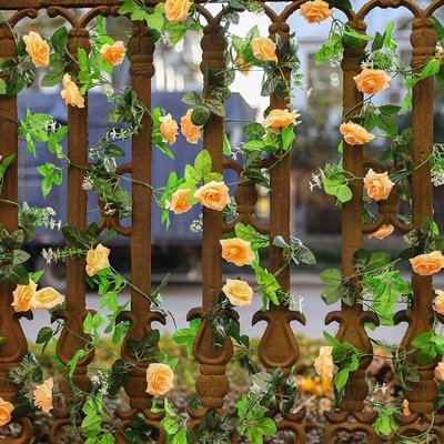 仿真玫瑰假花藤條裝飾花藤客廳壁掛塑料室內空調管道遮擋植物纏~特價cud【二丁目】