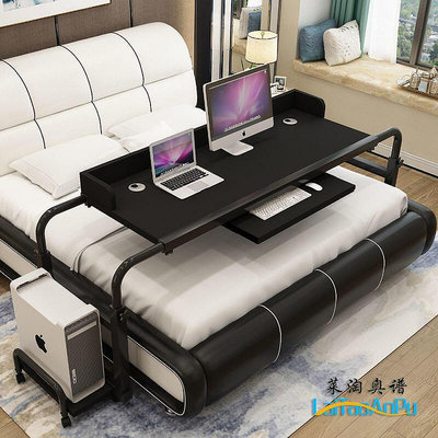 跨床桌雙人伸縮可移動升降筆記本桌上型電腦桌家用懶人床護理病床桌