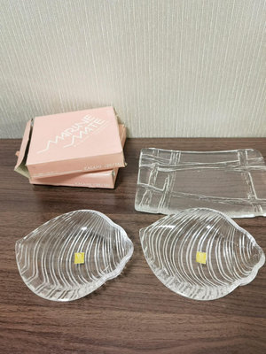 日本回流物品KAGAMI水晶魚形貝殼缽兩只帶原盒細節如