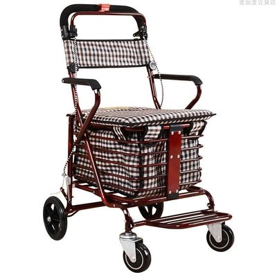 老年代步車折疊購物車座椅可坐四輪買菜助步可推小拉車老人手推車-促銷 正品 現貨