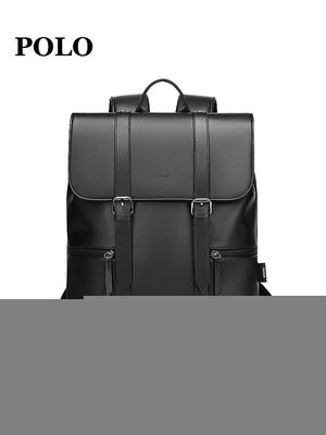 真皮包包 Polo商務電腦背包男2024新款15.6寸大容量旅行戶外書包通勤雙肩包