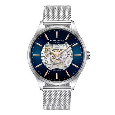 【柏儷鐘錶】 KENNETH COLE  銀鋼藍面鏤空機械錶  KCWGL2216905
