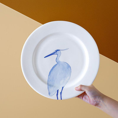新品意大利knindustrie復古藍花紋骨瓷平盤 牛排西餐盤深湯盤家用