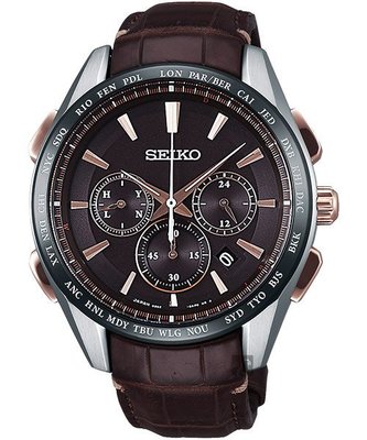 SEIKO精工 Brightz鈦計時太陽能電波皮帶腕錶(SAGA219J)-咖啡/42mm 8B92-0AP0J