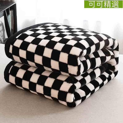 棋盤格拉舍爾毛毯被子雙層加厚冬季床單絨毯沙發毯辦公室午睡毯子-可可精選