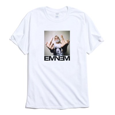 Eminem Finger 短袖T恤 白色 歐美潮牌 Hip Hop 阿姆 RAP 嘻哈 音樂 人物 印花潮T