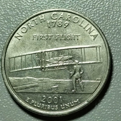 美國2001年25美分北卡羅萊納州州幣紀念幣硬幣外國錢幣公園22816