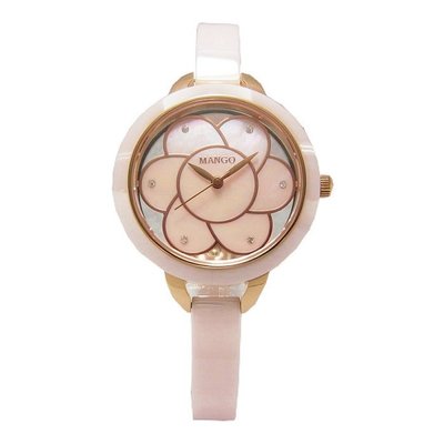 MANGO花朵時尚陶瓷腕錶-粉X玫瑰金／珍珠螺貝面／手環式／MA6688L-10／女錶