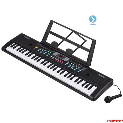 61 鍵 USB 電子琴兒童電鋼琴帶麥克風黑色數位音樂電子鍵盤 LED 顯示器內建雙立體聲揚聲器附 1【音悅俱樂部】