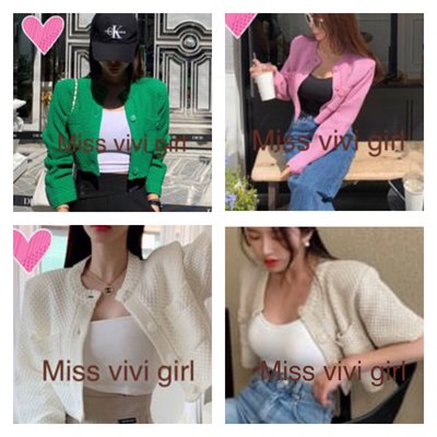 Miss vivi girl ~正韓國流行小香風針織短外套/米白、綠、淺卡其/free size/發訊訂購