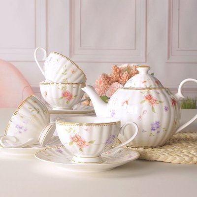 陶瓷歐式咖啡茶具茶杯套裝 輕奢簡約家用英式下午茶杯碟 陶瓷茶壺 紅茶杯壺茶具組-好鄰居百貨