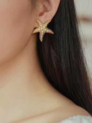 韓國BER~小眾原創設計師KS海洋生物大尺寸海星珍珠耳環耳釘女