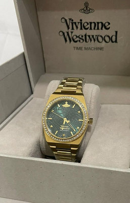 VIVIENNE WESTWOOD Charterhouse 水鑽圈 綠色錶盤 金色不鏽鋼錶帶 石英 女士手錶 VV244GDGR
