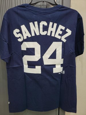 MLB Majestic紐約洋基隊SANCHEZ背號短T 條紋/丈青