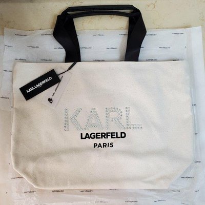 【KARL LAGERFELD】卡爾 拉格斐 老佛爺 帆布托特包/手提包/肩背包/購物袋 全新正品