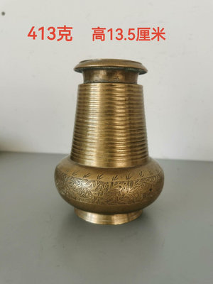 老黃銅旋紋雕花瓶插花瓶花觚銅瓶銅罐