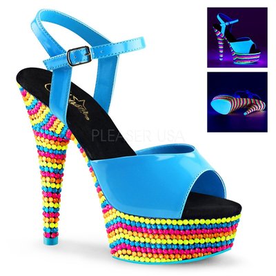 Shoes InStyle《六吋》美國品牌 PLEASER 原廠正品漆皮霓虹螢光彩虹珠厚底高跟涼鞋 出清 特價『藍色』