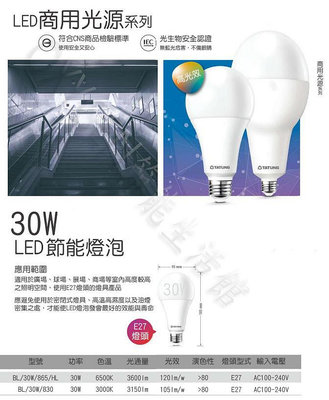 【大同】LED BL-30W 球泡 30W 白光/黃光(6500K/3000K) E27可直接更換 高亮度 商用型 燈泡