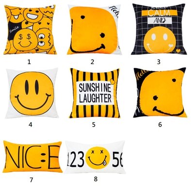 C - R - A - Z - Y - T - O - W　美式可愛微笑臉黃橘色抱枕套靠墊簡約現代兒童房客廳沙發靠枕