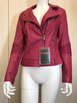 全新 LUOHDER 義大利精品品牌 桃紅色 機車真皮夾克 羊皮皮衣外套