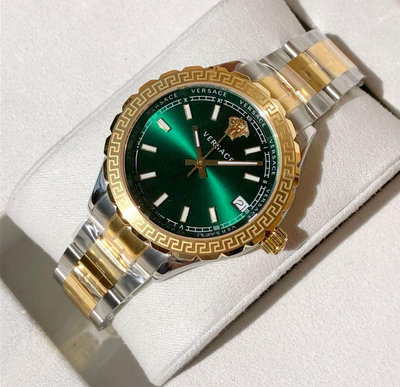 VERSACE Hellenyium Ladies 綠色錶盤 金色配銀色不鏽鋼錶帶 石英 女士手錶 V12050016
