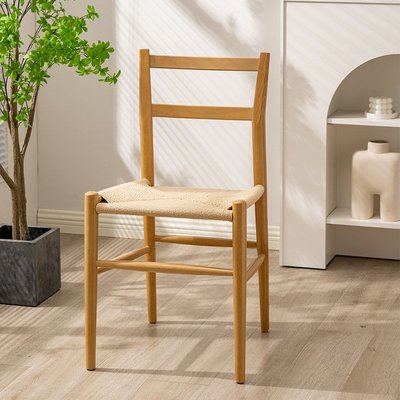 椅凳北歐編繩椅子 現代簡約休閑實木櫸木椅 家用設計師靠背椅中古餐椅