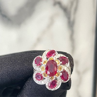 『行家珠寶Maven』GRS緬甸鴿血紅紅寶石2.45克拉搭配6顆3克拉紅寶天然鑽石黃寶石戴上就像全場焦點超豪華設計