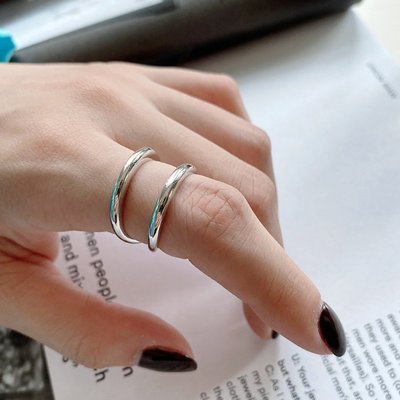 新品 美玉天工歐美法式Celi風小眾設計雙層光面線條戒指女ins性冷淡風寬版戒子 促銷