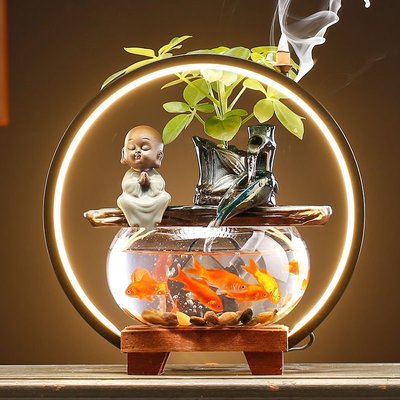 下殺-陶瓷自動循環流水擺件配件玻璃小魚缸噴泉客廳辦公室桌面送禮飾品