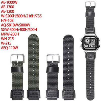 【】帆布尼龍錶帶適用卡西歐AE1200 AE-1300 MRW200H AE1000w AEQ110w AQS810