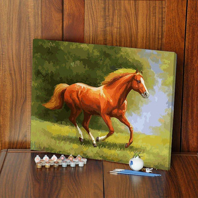 【熱賣精選】DIY數字油畫動物馬手繪填色油彩畫客廳臥室書房走廊裝飾畫 駿馬畫