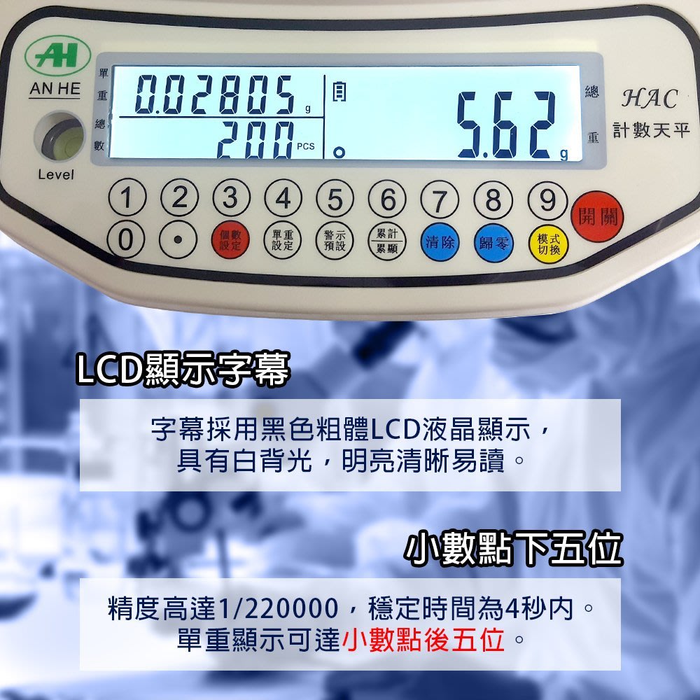 HAC-專業計數量天平【2200g/0.01g】不銹鋼方形秤盤小數點兩位五位適合