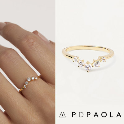 PD PAOLA 西班牙時尚潮牌 圓形明亮切割5鑽戒指 V形金色戒指 CIEL