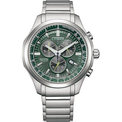 「官方授權」CITIZEN 星辰 鈦 光動能計時手錶-綠 AT2530-85X